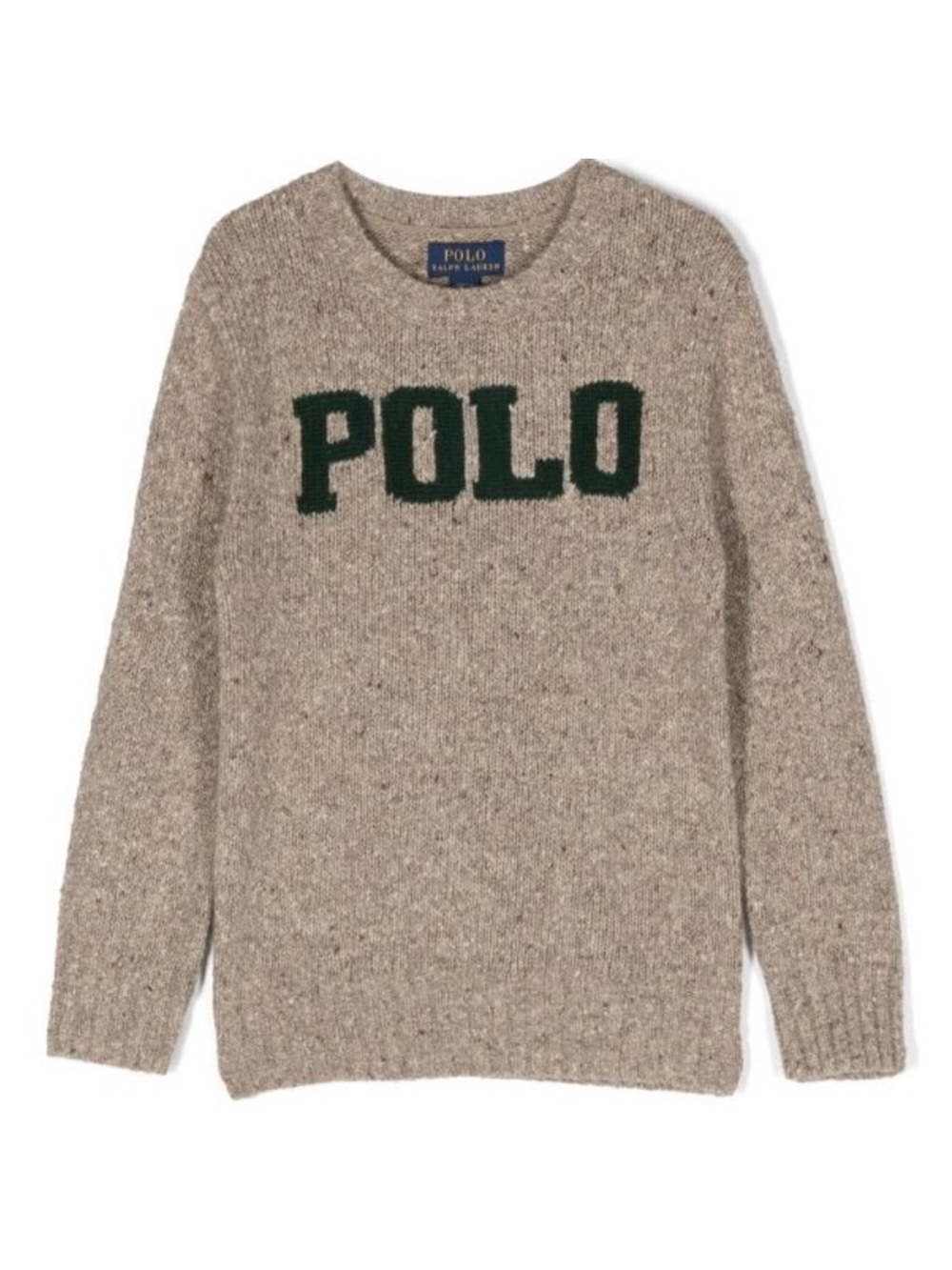 POLO Ralph Lauren Heather Oatmeal Wool Sweater/Jumper Green Logo Lettering S (8)